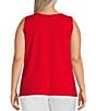 Color:Red Multi - Image 2 - Plus Size Multi Print Fitted Solid Knit Double Scoop Neck Sleeveless Tank Top