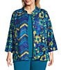 Multiples Plus Size Multi Print Stand Collar 3/4 Sleeve Button Front Jacket, Color:Multi - Image 1