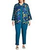 Multiples Plus Size Multi Print Stand Collar 3/4 Sleeve Button Front Jacket, Color:Multi - Image 4