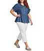 Multiples Plus Size Point Collar Short Dolman Sleeve Peplum Denim Top - Image 3