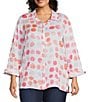 Multiples Plus Size Shimmer Woven Dot Print Point Collar 3/4 Turn-Up Sleeve Button-Front Shirt - Image 1