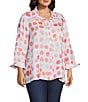 Multiples Plus Size Shimmer Woven Dot Print Point Collar 3/4 Turn-Up Sleeve Button-Front Shirt - Image 3