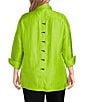 Color:Keylime - Image 2 - Plus Size Shimmer Woven Point Collar Turn Up Cuff 3/4 Sleeve High-Low Button-Front Shirt