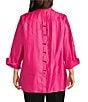 Multiples Plus Size Shimmer Woven Printed Point Collar 3/4 Turn Up Cuff Sleeve Hi-Low Hem Button Front Shirt, Color:Fuchsia - Image 2