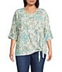 Multiples Plus Size Slub Batik Multi Printed V-Neck 3/4 Dolman Sleeve Top, Color:Batik Multi - Image 1