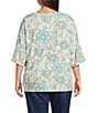 Multiples Plus Size Slub Batik Multi Printed V-Neck 3/4 Dolman Sleeve Top, Color:Batik Multi - Image 2