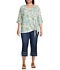 Multiples Plus Size Slub Batik Multi Printed V-Neck 3/4 Dolman Sleeve Top, Color:Batik Multi - Image 3
