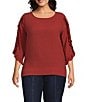 Multiples Plus Size Slub Crinkle Woven Scoop Neck 3/4 Ruffle Sleeve - Image 1
