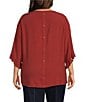 Multiples Plus Size Slub Crinkle Woven Scoop Neck 3/4 Ruffle Sleeve - Image 2