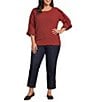 Multiples Plus Size Slub Crinkle Woven Scoop Neck 3/4 Ruffle Sleeve - Image 3