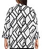 Multiples Plus Size Slub Jersey Knit Geometric Print Collared V-Neck 3/4 Sleeve Top, Color:Black/White Print - Image 2