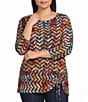 Multiples Plus Size Slub Knit Chevron Multi Print Scoop Neck 3/4 Sleeve Top - Image 1