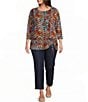 Multiples Plus Size Slub Knit Chevron Multi Print Scoop Neck 3/4 Sleeve Top - Image 3