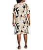 Multiples Plus Size Slub Knit Geometric Multi Scoop Neck Elbow Sleeve Fit And Flare Dress, Color:Geometric Multi - Image 2