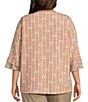 Multiples Plus Size Slub Knit Georgette Floral Multi Print Boat Neck 3/4 Sleeve Fitted Ruched Side Drawstring Top, Color:Floral Multi - Image 2