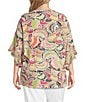 Multiples Plus Size Slub Knit Georgette Multi Scoop Neck 3/4 Flounce Sleeve Fitted Top, Color:Multi - Image 2