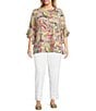 Multiples Plus Size Slub Knit Georgette Multi Scoop Neck 3/4 Flounce Sleeve Fitted Top, Color:Multi - Image 3
