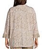 Multiples Plus Size Slub Knit Georgette Printed Collared V-Neck 3/4 Sleeve Top, Color:Stone - Image 2