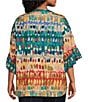 Multiples Plus Size Slub Knit Multi Print Banded Y-Neck Elbow Flounce Sleeve Top - Image 2