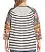 Multiples Plus Size Slub Knit Multi Printed Scoop Neck 3/4 Raglan Sleeve Top, Color:Multi Print - Image 2