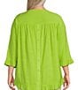 Color:Leaf - Image 2 - Plus Size Slub Woven Scoop Neck 3/4 Sleeve Ruffled Fitted Top