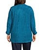 Multiples Plus Size Soft Textured Striped Plush Rib Knit Wrap Collar 3/4 Bungee Sleeve Top, Color:Peacock - Image 2