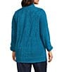 Multiples Plus Size Soft Textured Striped Plush Rib Knit Wrap Collar 3/4 Bungee Sleeve Top, Color:Peacock - Image 4