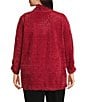 Multiples Plus Size Soft Textured Striped Plush Rib Knit Wrap Collar 3/4 Bungee Sleeve Top, Color:Crimson - Image 2
