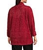 Multiples Plus Size Soft Textured Striped Plush Rib Knit Wrap Collar 3/4 Bungee Sleeve Top, Color:Crimson - Image 4