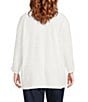 Multiples Plus Size Soft Textured Striped Plush Rib Knit Wrap Collar 3/4 Bungee Sleeve Top, Color:Winter White - Image 2