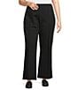 Multiples Plus Size Solid 4-Way Stretch Ponte Elastic No-Waist Pintuck Pull-On Flare Leg Ankle Pants, Color:Black - Image 1