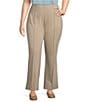 Multiples Plus Size Solid 4-Way Stretch Ponte Elastic No-Waist Pintuck Pull-On Ankle Pants, Color:Stone - Image 1