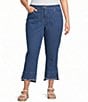 Multiples Plus Size Solid Denim 4-Way Stretch Double Fringe Trim Hem Crop Pants - Image 1