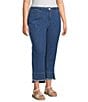 Multiples Plus Size Solid Denim 4-Way Stretch Double Fringe Trim Hem Crop Pants - Image 3