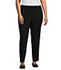 Color:Black - Image 1 - Slimsation® by Multiples Plus Size Solid Ease-Y-Fit Knit Pull-On Ankle Pants