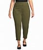 Multiples Plus Size Solid Garment Dyed Functional Pockets Straight Leg Fringe Hem Pull-On Ankle Pants - Image 1