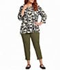 Multiples Plus Size Solid Garment Dyed Functional Pockets Straight Leg Fringe Hem Pull-On Ankle Pants - Image 3