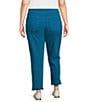 Multiples Plus Size Solid Garment Dyed Straight Leg Fringe Hem Pull-On Ankle Pants, Color:Peacock - Image 2