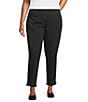 Multiples Plus Size Solid Garment Dyed Straight Leg Fringe Hem Pull-On Ankle Pants, Color:Black - Image 1
