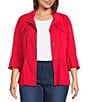 Multiples Plus Size Solid Lyocell Point Collar 3/4 Flounce Sleeve Button Front Peplum Jacket, Color:Fiery Red - Image 1