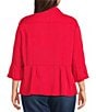 Multiples Plus Size Solid Lyocell Point Collar 3/4 Flounce Sleeve Button Front Peplum Jacket, Color:Fiery Red - Image 2