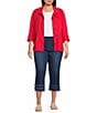 Multiples Plus Size Solid Lyocell Point Collar 3/4 Flounce Sleeve Button Front Peplum Jacket, Color:Fiery Red - Image 3