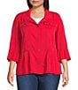 Multiples Plus Size Solid Lyocell Point Collar 3/4 Flounce Sleeve Button Front Peplum Jacket, Color:Fiery Red - Image 4