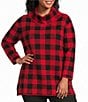 Multiples Plus Size Sweater Knit Plaid Cowl Neck 3/4 Sleeve Top - Image 1