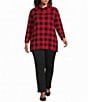 Multiples Plus Size Sweater Knit Plaid Cowl Neck 3/4 Sleeve Top - Image 3