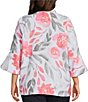 Multiples Plus Size Textured Floral Wire Collar 3/4 Sleeve Button-Front Jacket - Image 2