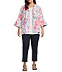 Multiples Plus Size Textured Floral Wire Collar 3/4 Sleeve Button-Front Jacket - Image 4
