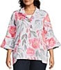 Multiples Plus Size Textured Floral Wire Collar 3/4 Sleeve Button-Front Jacket - Image 2