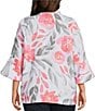Multiples Plus Size Textured Floral Wire Collar 3/4 Sleeve Button-Front Jacket - Image 3