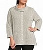 Multiples Plus Size Textured Knit Cowl Neck 3/4 Sleeve Faux Button Novelty Top - Image 1